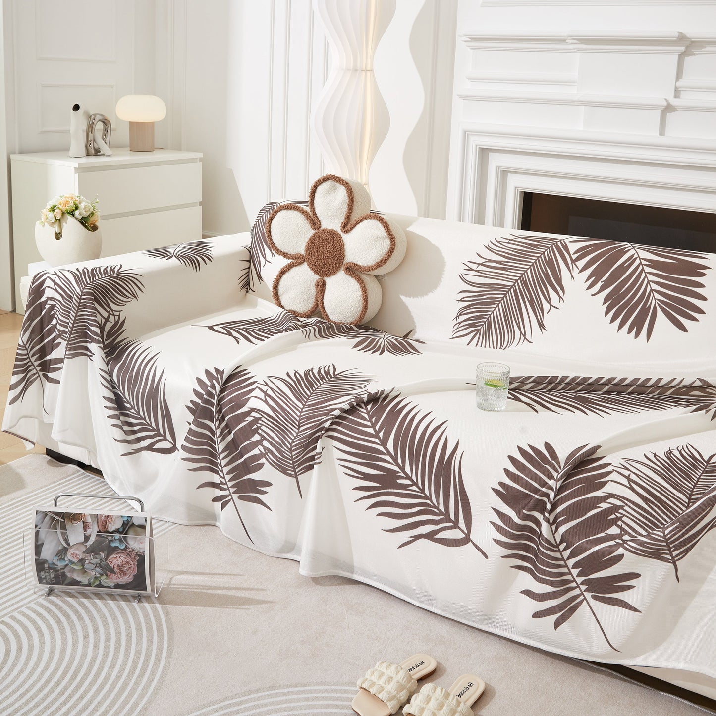 Leaf Printed Slipcover Sofa Covers, Universal Couch Throw Cover, Pets Furniture Protector for Home Decor