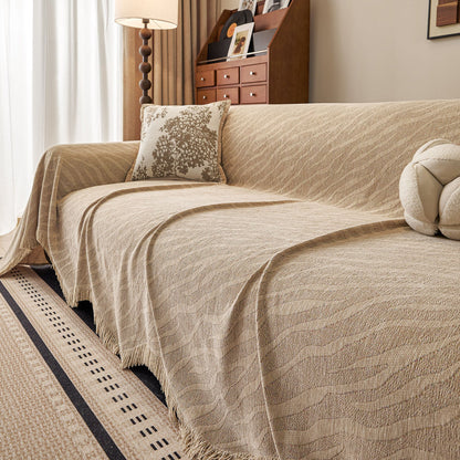 Wavy Wave Pattern Woven Couch Cover with Fringe Tassel, Soft Furniture Cover Protector