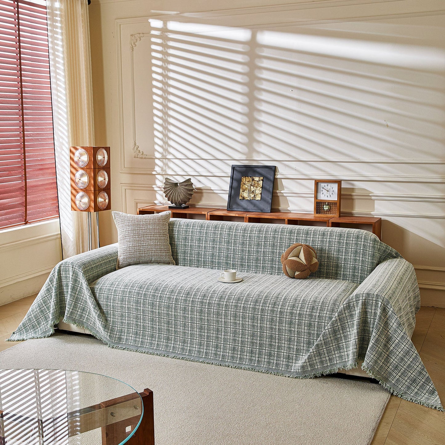 Textured Plaid Couch Throw Cover, Modern Decorative Sectional Furniture Covers