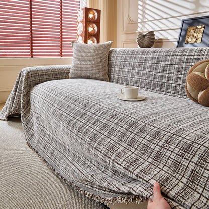 Textured Plaid Couch Throw Cover, Modern Decorative Sectional Furniture Covers