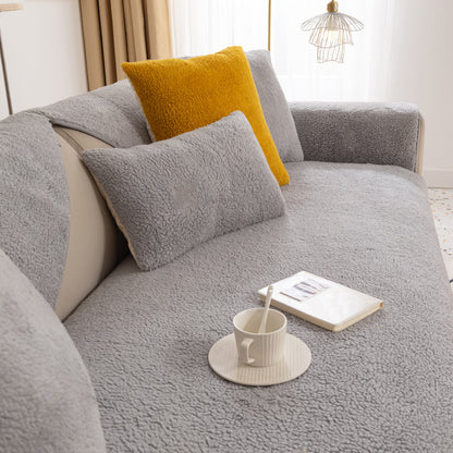 Luxury Sherpa Fleece Solid Sofa Towels Thickened Plush Non Slip Sofa Cushion Covers