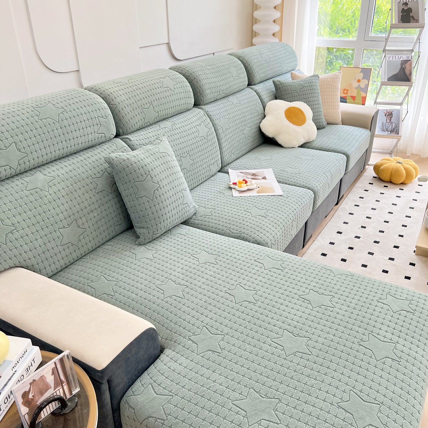 Fleece Fabric Cushion Covers for Sectional Sofas and L-Shaped Couch, Stretch Washable Sofa Seat Covers