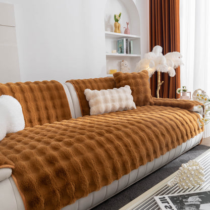 Thick Sofa Cushion Solid Color Faux Fur Fluffy Sofa Cushion Non-Slip Couch Covers