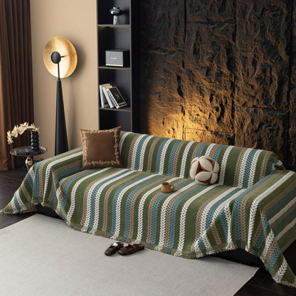 Cozy Decorative Throw Blanket for Couches, Boho Plush Woven Sofa Cover with Stripes