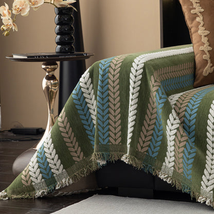 Cozy Decorative Throw Blanket for Couches, Boho Plush Woven Sofa Cover with Stripes