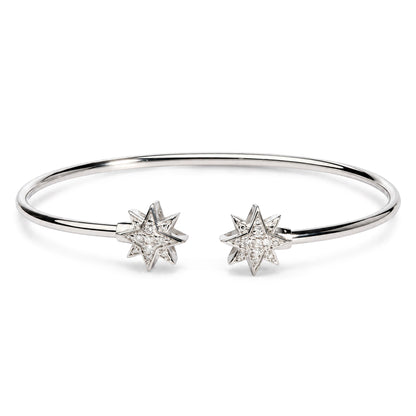 .925 Sterling Silver Diamond Accent Star Flexy Open Bangle Bracelet