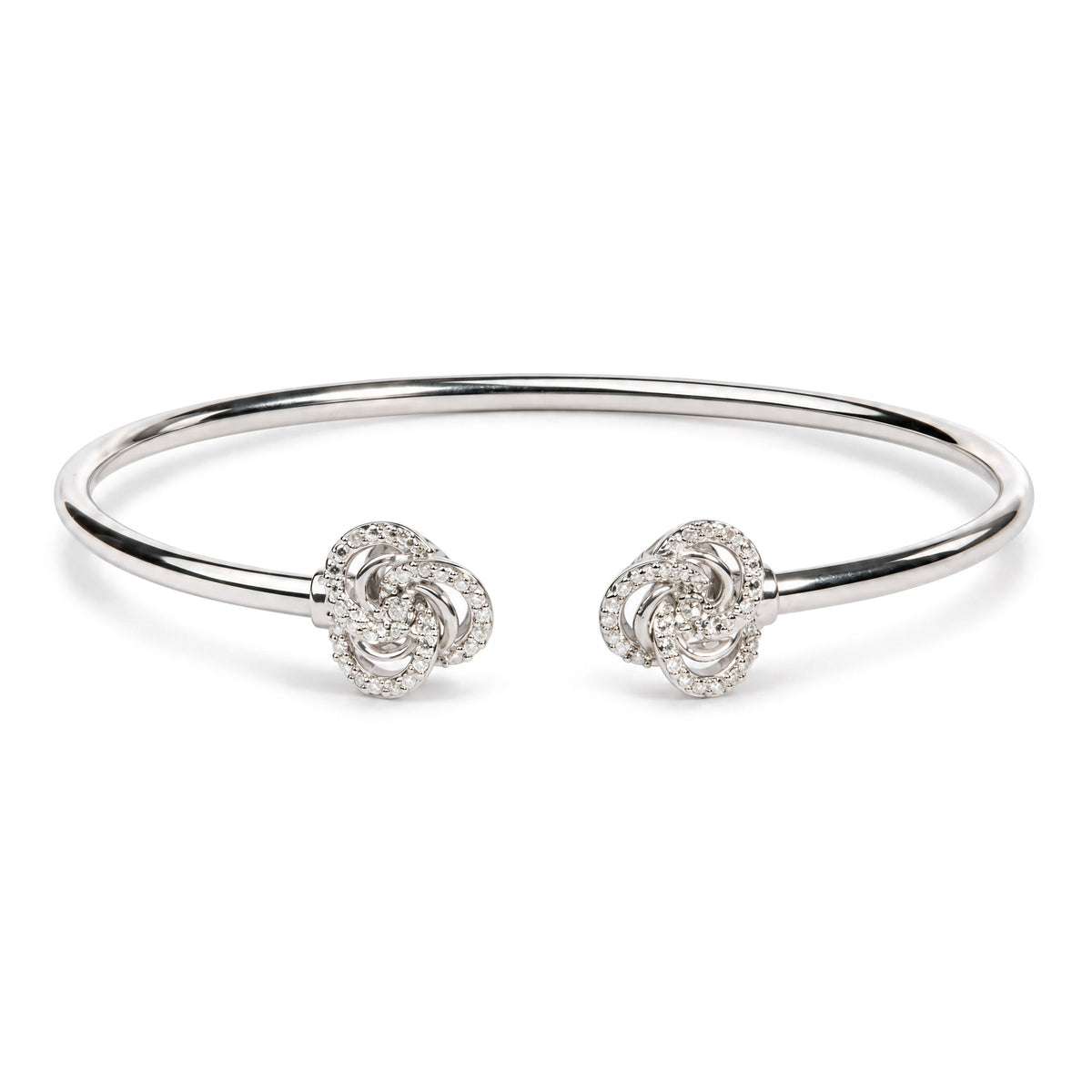 .925 Sterling Silver Diamond Accent Love Knot Flexy Open Bangle Bracelet