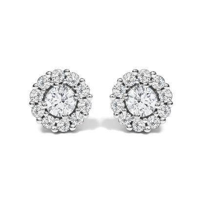 10K White Gold 1 1/2 Cttw Lab Grown Diamond Halo Stud Earrings