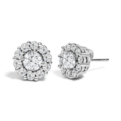 10K White Gold 1 1/2 Cttw Lab Grown Diamond Halo Stud Earrings