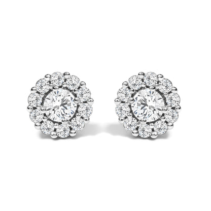 10K White Gold 3.0 Cttw Lab Grown Diamond Halo Stud Earrings