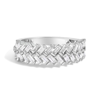 14K White Gold 7/8 Cttw Lab Grown Baguette Weave Design Band Ring