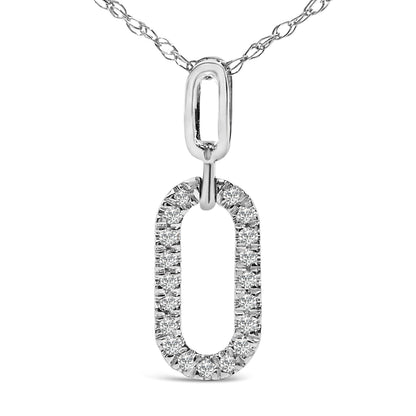 14K White Gold Diamond Accent Paperclip Pendant Necklace