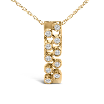 14K Yellow Gold Bezel Set 1/7 Cttw Diamond Vertical Bar Pendant Necklace
