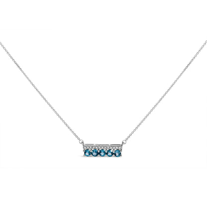 .925 Sterling Silver 1/10 Cttw Diamond and Blue Topaz Gemstone Necklace