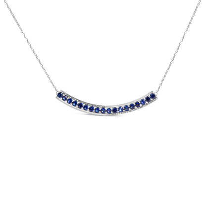 .925 Sterling Silver Diamond Accent and Round Blue Sapphire Gemstone Necklace