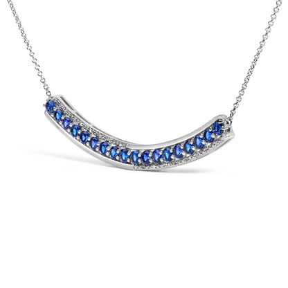 .925 Sterling Silver Diamond Accent and Round Blue Sapphire Gemstone Necklace