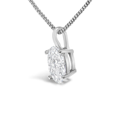 14K White Gold 1.00 Cttw Lab Grown Oval Solitaire Diamond Pendant Necklace
