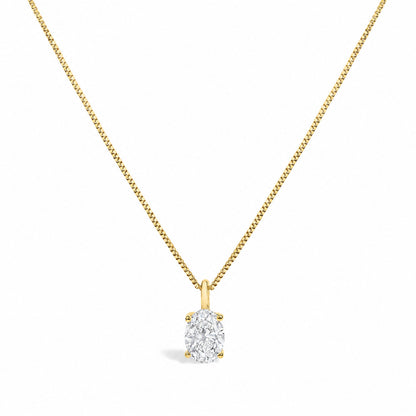 14K White Gold 1.00 Cttw Lab Grown Oval Solitaire Diamond Pendant Necklace
