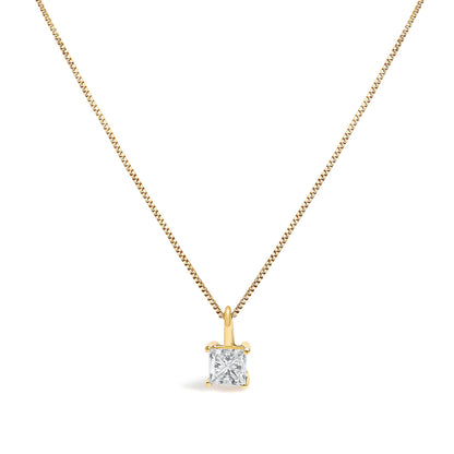 14K Yellow Gold 1/2 Cttw Lab Grown Princess Diamond Solitaire Pendant Necklace