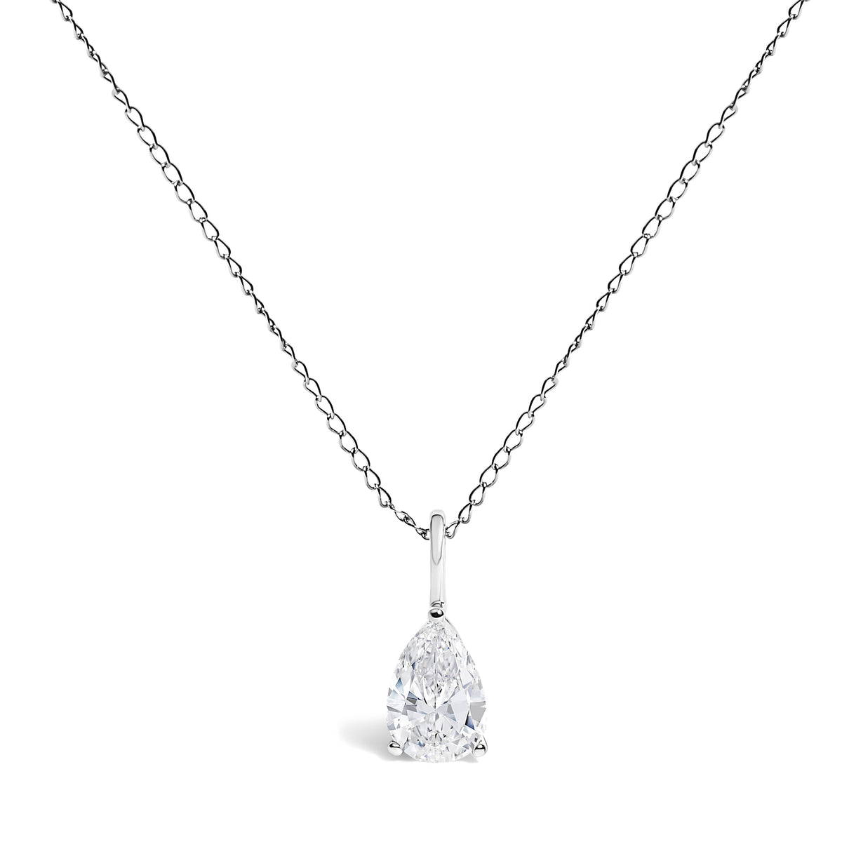 14K White Gold 3/4 Cttw Lab Grown Pear Diamond Solitaire Pendant Necklace