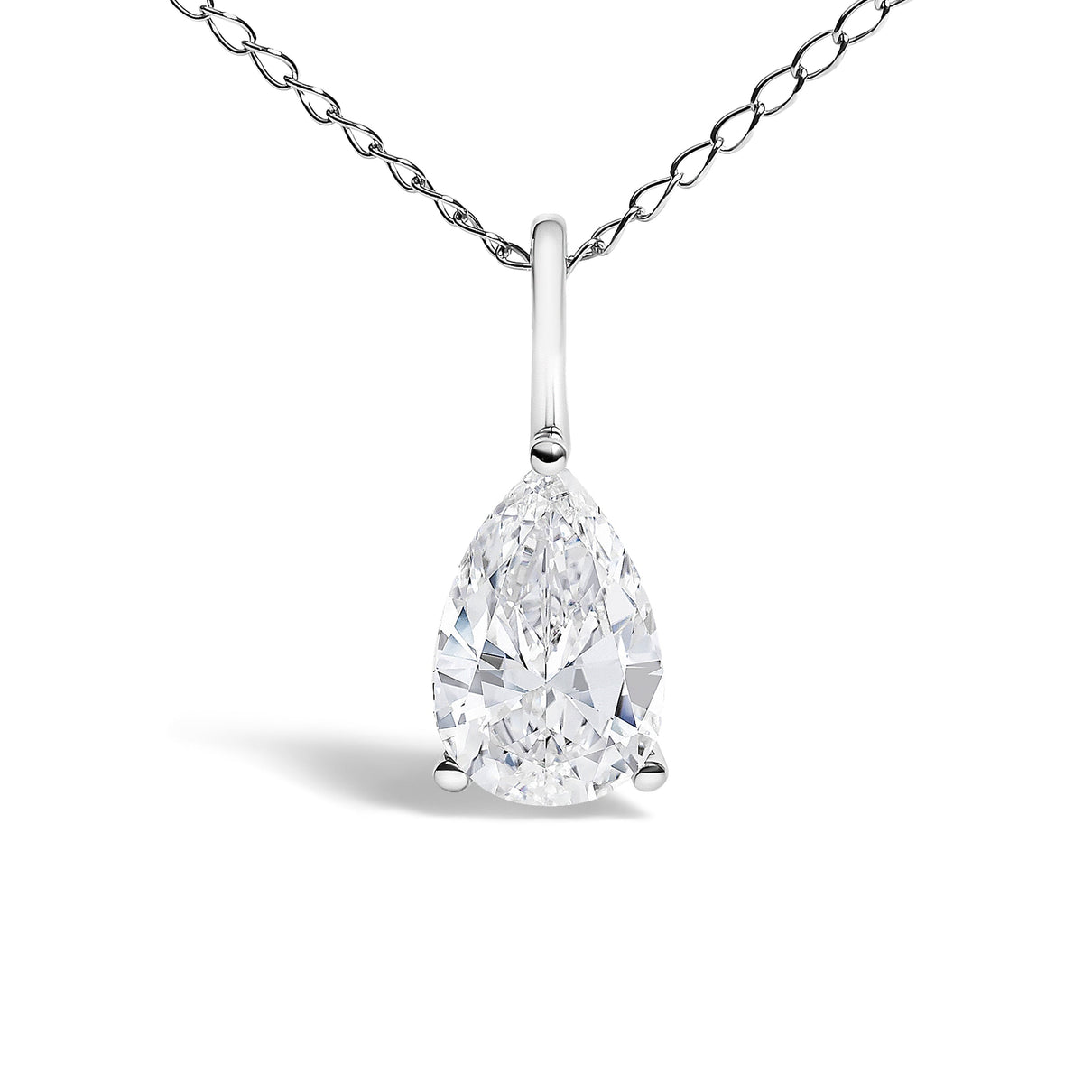 14K White Gold 3/4 Cttw Lab Grown Pear Diamond Solitaire Pendant Necklace
