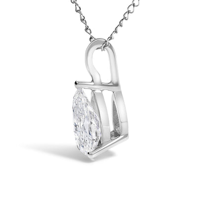 14K White Gold 3/4 Cttw Lab Grown Pear Diamond Solitaire Pendant Necklace