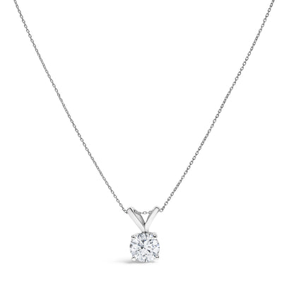 14K White Gold 1.00 Cttw Lab Grown Diamond Round Solitaire Pendant Necklace