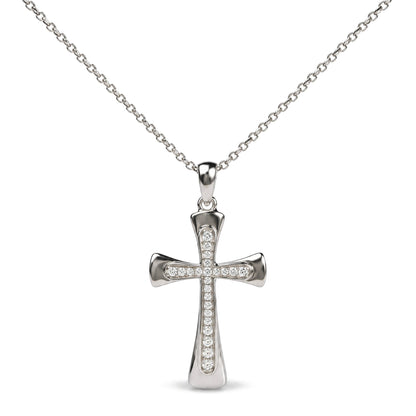 .925 Sterling Silver 1/10 Cttw Round Diamond Cross Pendant Necklace