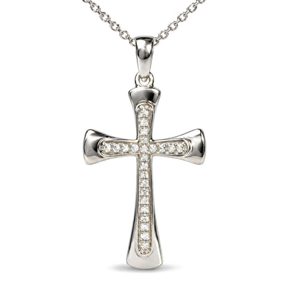 .925 Sterling Silver 1/10 Cttw Round Diamond Cross Pendant Necklace