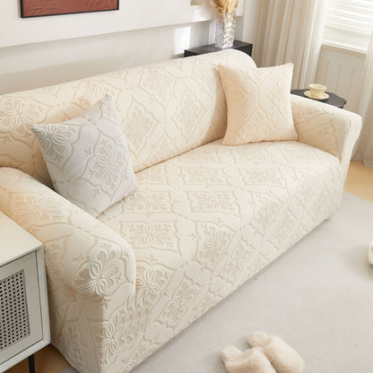 3D Damask Jacquard Stretch Sofa Cover Thick Polar Fleece Couch Slipcover with Straps