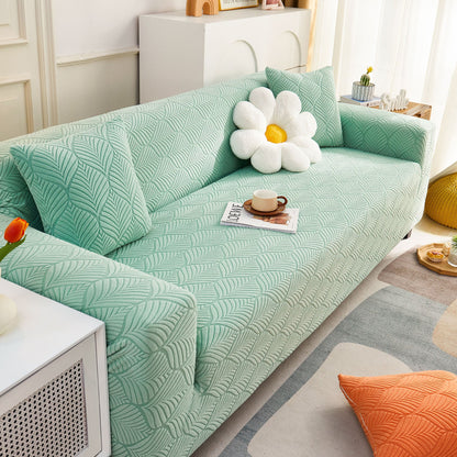 3D Leaves Jacquard Couch Slipcovers Non-Slip Cozy Stretchy Couch Covers for Sectional