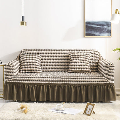 High-Quality Seersucker Stretch Sofa Slipcover with Elastic Bottom and Skirt Washable Furniture Protector for Kids and Pets 1/2/3/4 Seater Options