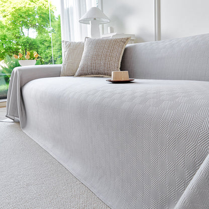Cooling Ice Silk Soft Sofa Cover Blanket, Woven Geometric Textured Modern Couch Cover