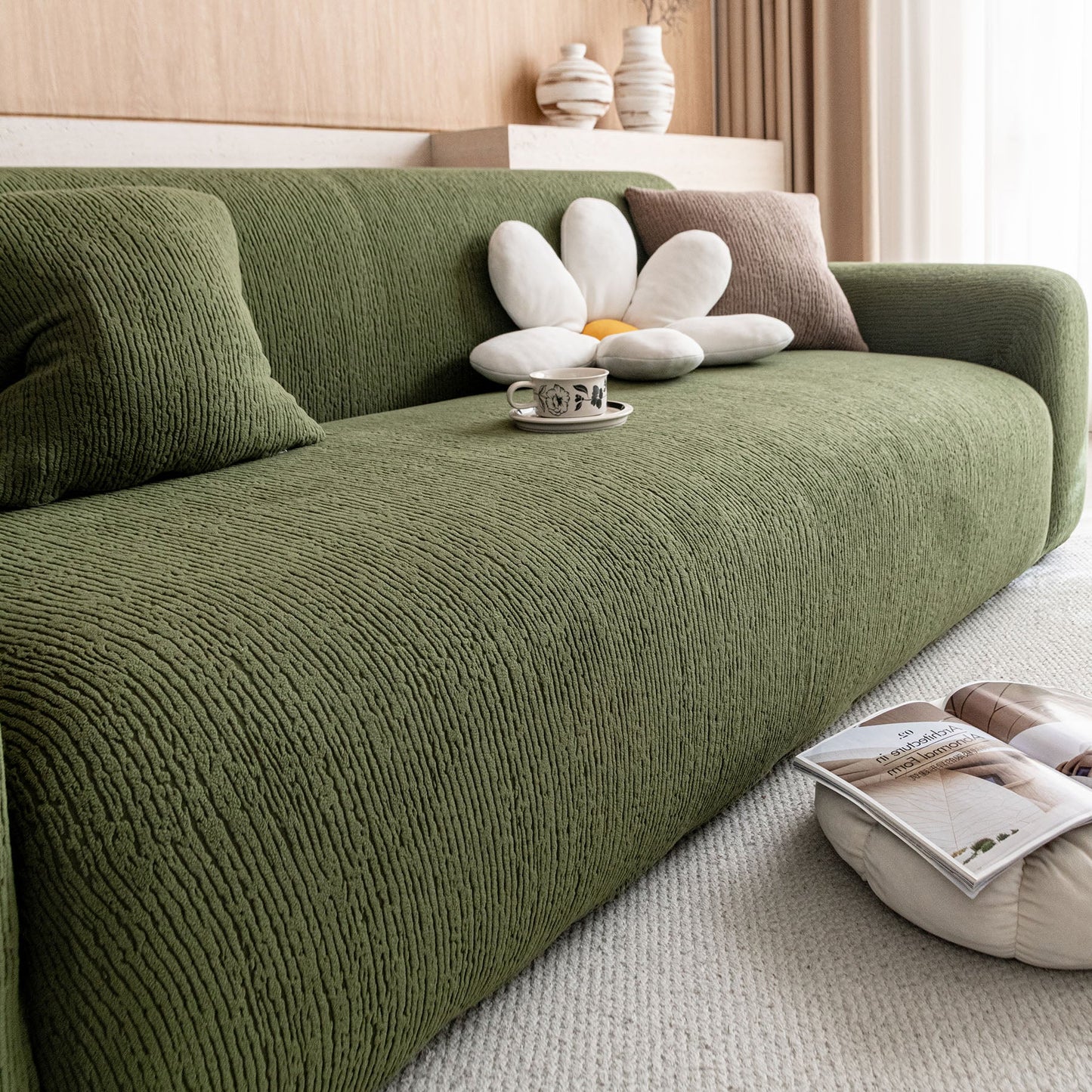 Stretch Textured Vertical Stripe Couch Slipcover, Soft Jacquard Elastic Sofa Cover