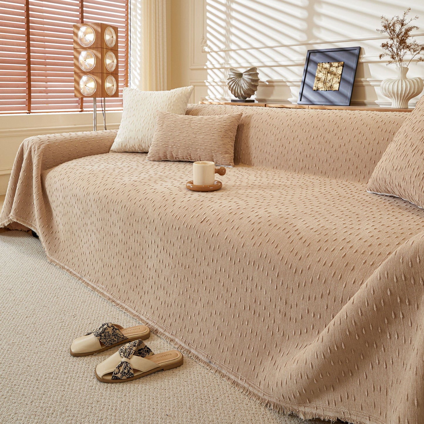 Textured Throw Blanket with 3D Dobby Weave, Minimalist Furniture Protector for Couch