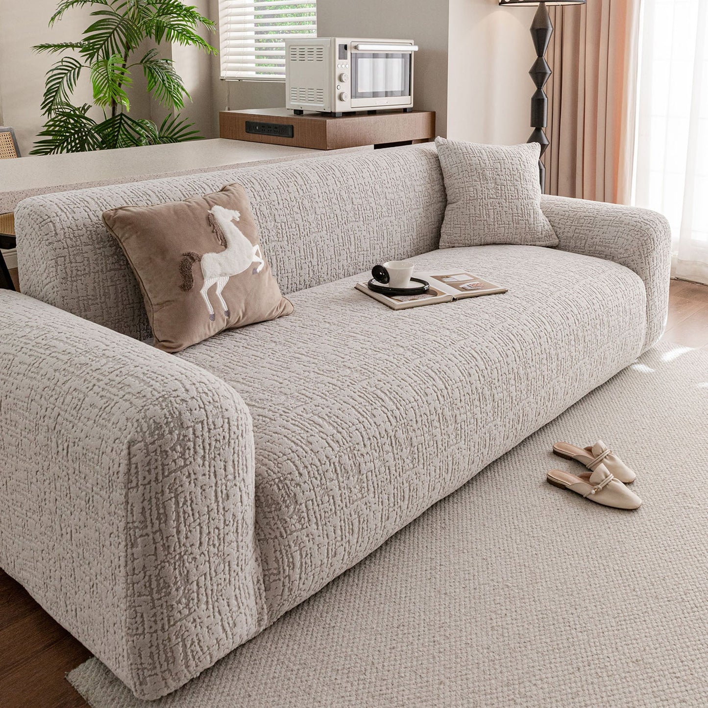 Elastic Stretch Sofa Cover Slipcover, Soft Plush Bubble Textured Jacquard Couch Cover