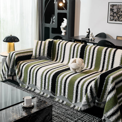 Striped Chenille Sofa Throw Covers, Boho Style Cozy Couch Protector Blanket