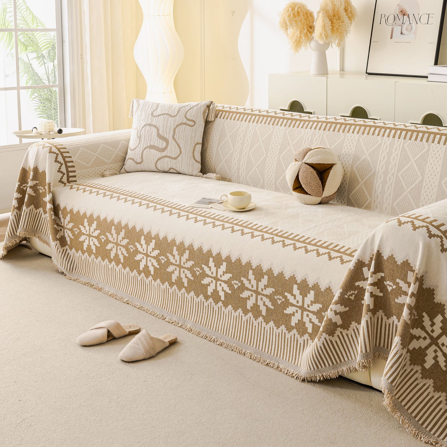 Thick Jacquard Couch Cover for Sectional Sofas, Cozy Washable Sofa Cover Throw Blanket