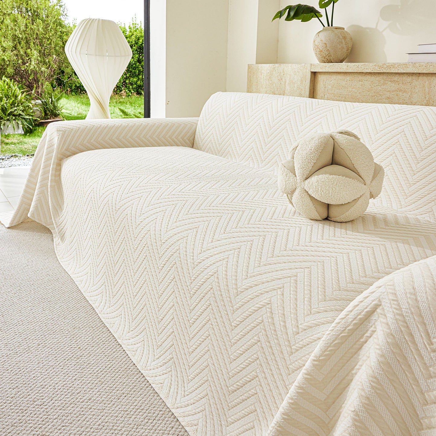 Three Layer Woven Soft Breathable Sofa Cover Blanket, Textured Chevron Couch Cover