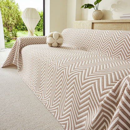 Three Layer Woven Soft Breathable Sofa Cover Blanket, Textured Chevron Couch Cover