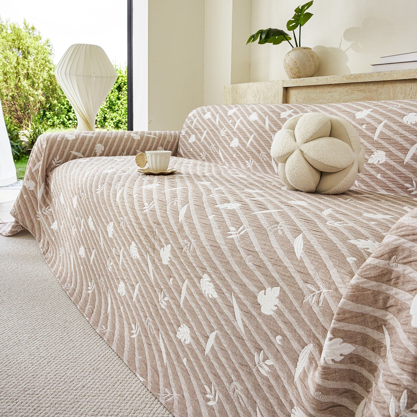 Soft Breathable Sofa Cover Blanket,Botanical Embossed Furniture Protector Throw Cover