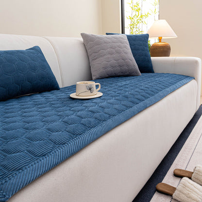 Geometric Quilted Corduroy Couch Topper, Non-Slip Padded Sofa Protector Cover for Pets