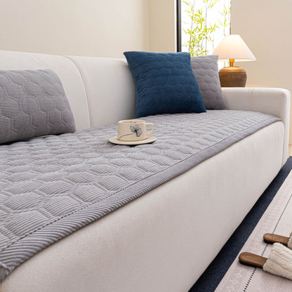 Geometric Quilted Corduroy Couch Topper, Non-Slip Padded Sofa Protector Cover for Pets