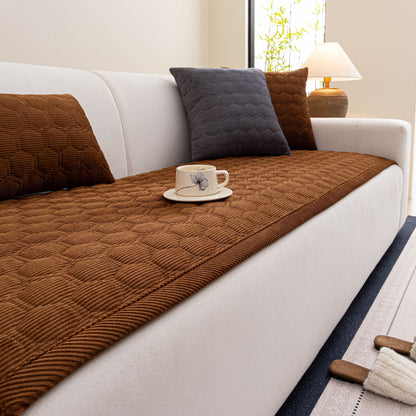 Geometric Quilted Corduroy Couch Topper, Non-Slip Padded Sofa Protector Cover for Pets