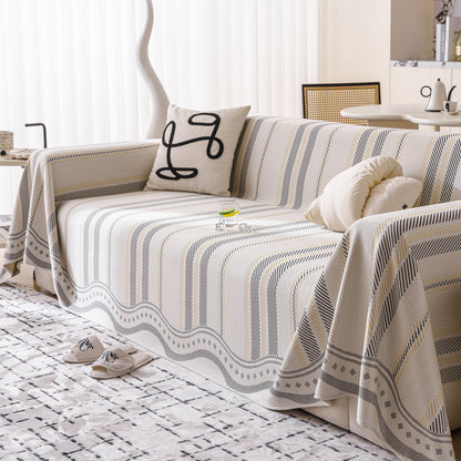 Modern Geometric Cooling Sofa Blanket, Soft & Breathable Striped Couch Throw Cover