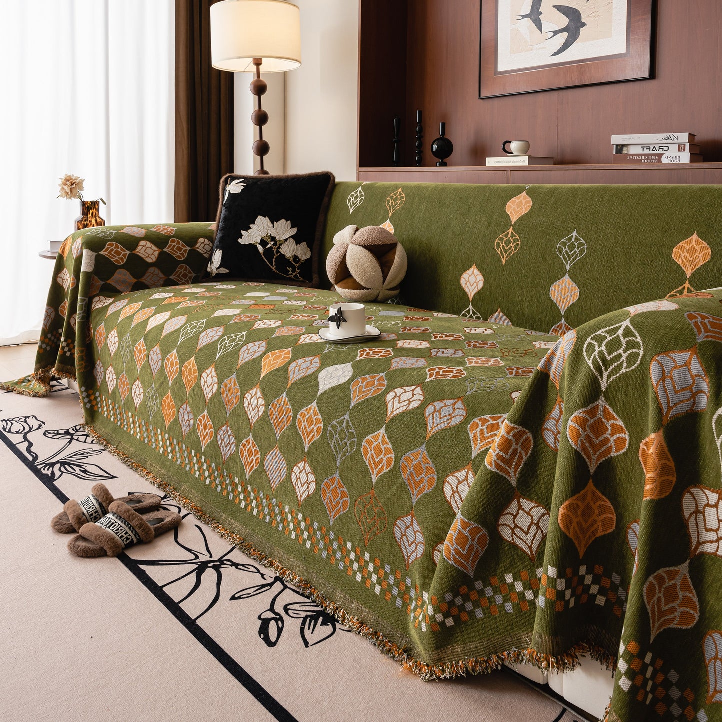 Boho Geometric Sofa Slipcovers Chenille Scratch Resistant Couch Protective Covers