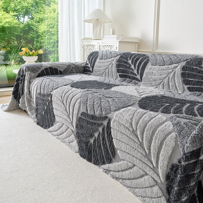 Plush Fleece Leaf Pattern Sofa Throw Cover, Soft Couch Protector Couch Cover Blanket