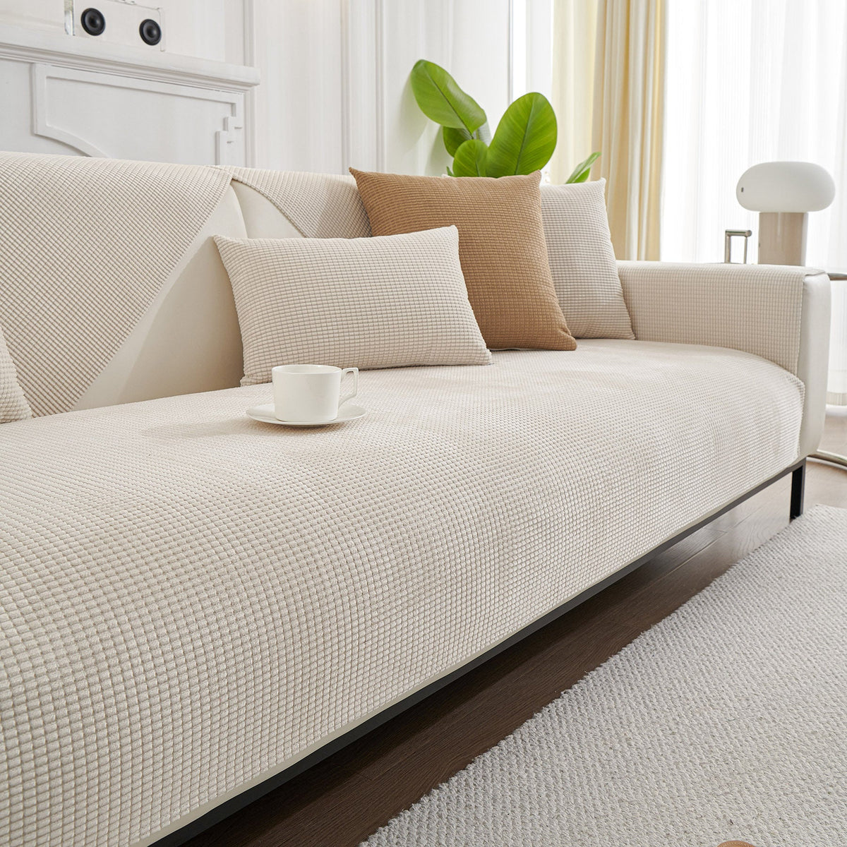 Water-Resistant Waffle Textured Sofa Cover, Non-Slip Couch Protector for Pets & Kids