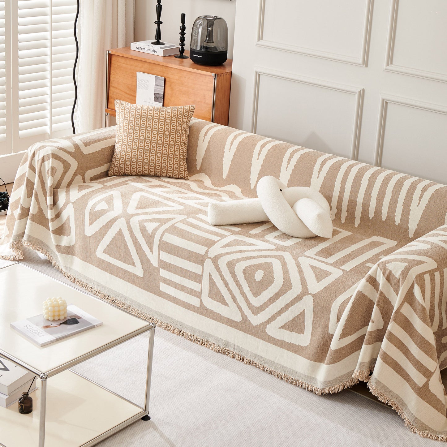 Chenille Geometric Sofa Throw Blanket, Boho Washable Furniture Throw Covers for Sofa