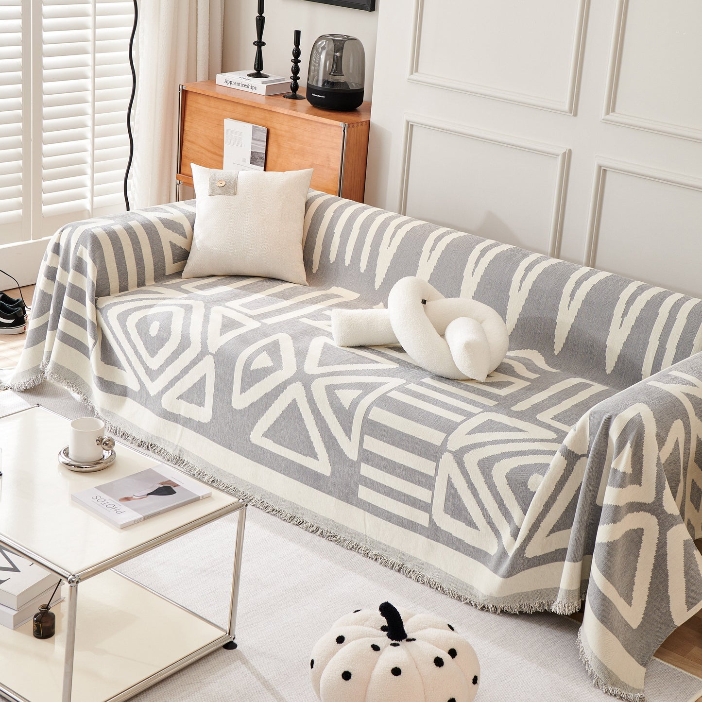 Chenille Geometric Sofa Throw Blanket, Boho Washable Furniture Throw Covers for Sofa